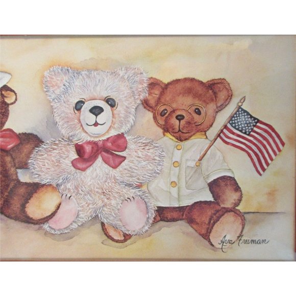 Ava Freeman Print Teddy Bears Framed Matted Signed - Picture 5 of 6